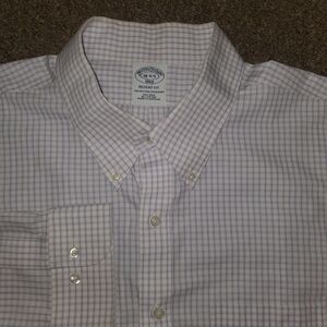 Brooks Brothers Mens Oxford Regent Button Shirt 18- 4/5 White Purple Check Plaid